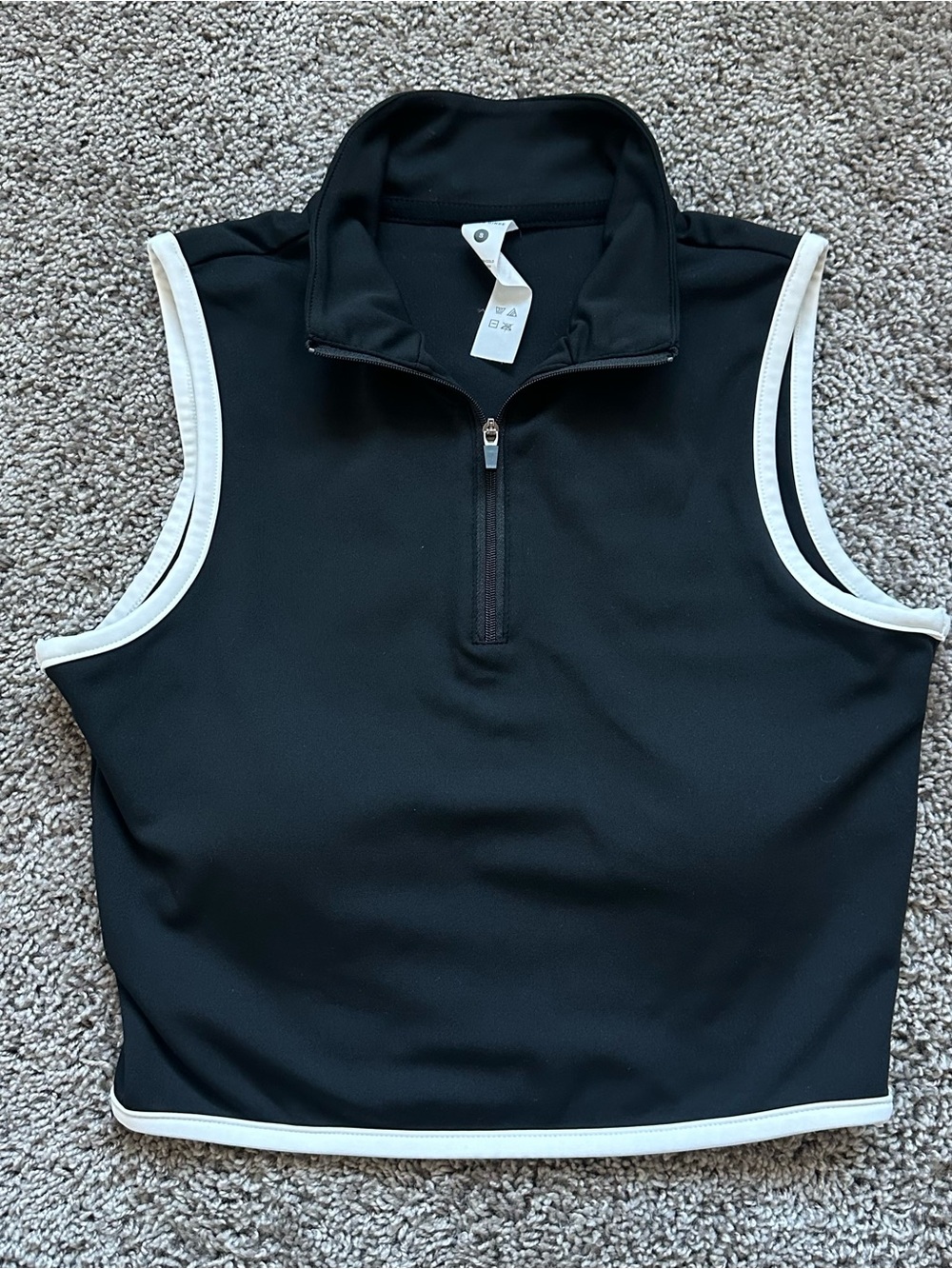 Black Sleeveless Zip Mock Neck Tank Top with White Trim